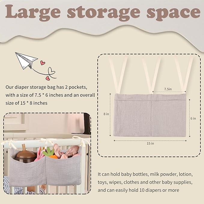 Dormitory Bed-Bunk Organizing Bag Nappy-bags Organizer Bedside Hanging Bags Milk Bottle Bib-Storage Bag Crib Organizer Bag Baby Nappy-Bag cotton (pink)