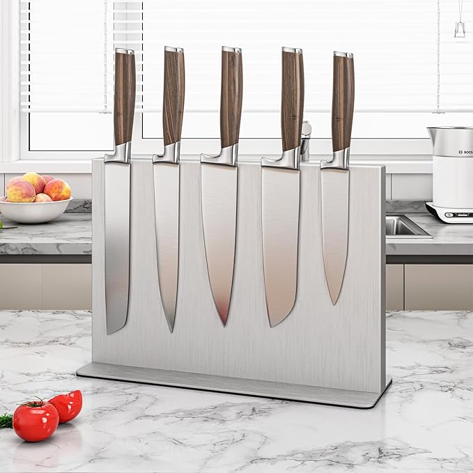 THMINS Magnetic Knife Block Stainless Steel Double-Sided Magnetic Knife Holder, Universal Multi-function Display Rack for Kitchen Counter