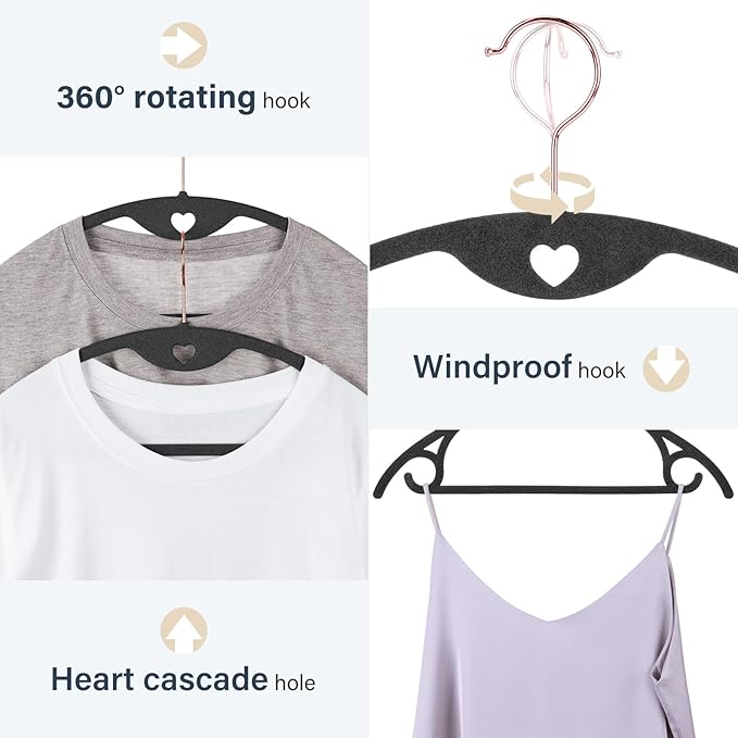 Velvet Hangers 100 Pack: Felt Clothes Hangers Heavy Duty Shirt Sweater Hangers No Shoulder Bump Non Slip Slim Thin Coat Hangers for Closet - Black Grey
