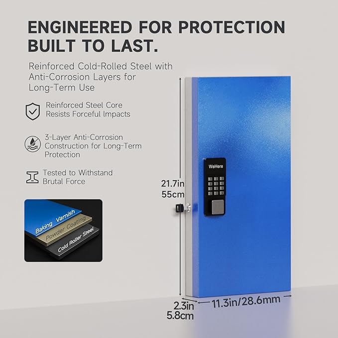 WeHere 48-Key Smart Key Lock Box Wall-Mount, Key Cabinet with Key Management App(Track Key Borrow/Return), Keypad, Bluetooth & WiFi Unlock (Sold Separately) for Commercial, School, Rental, Office