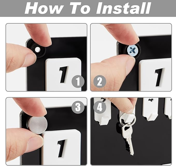 Beeveer Acrylic Key Board with 60 No. Hooks Wall Mount Key Rack Holder Hanger Storage for Real Estate Offices Rentals Car Dealer Valet Parking Small Businesses (Black)