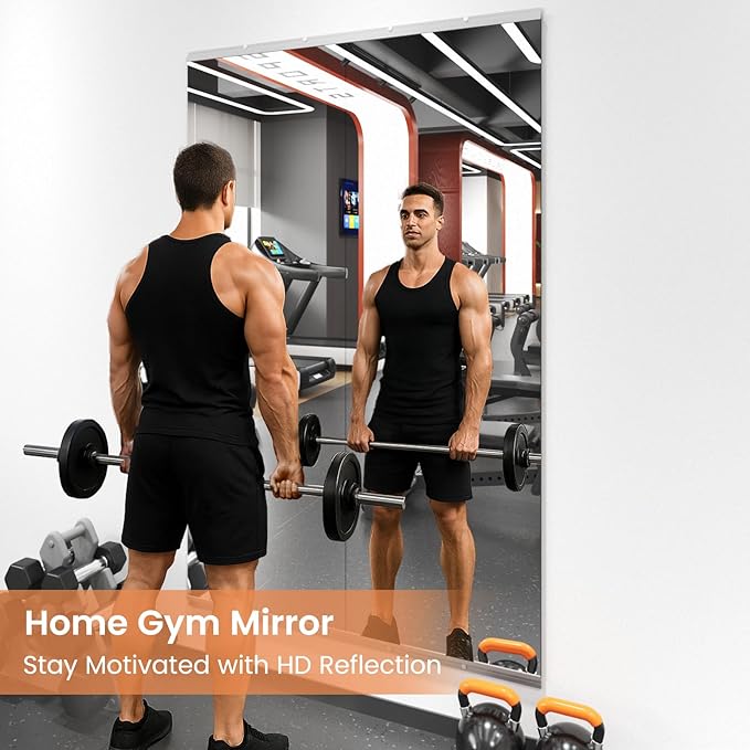 LOAAO Home Gym Mirror, 56"x16"-2 PCS Gym Mirrors for Wall, Frameless, Tempered Glass, Large Workout Mirrors for Home Gym, Dance Studio, Yoga Room, Garage Gym