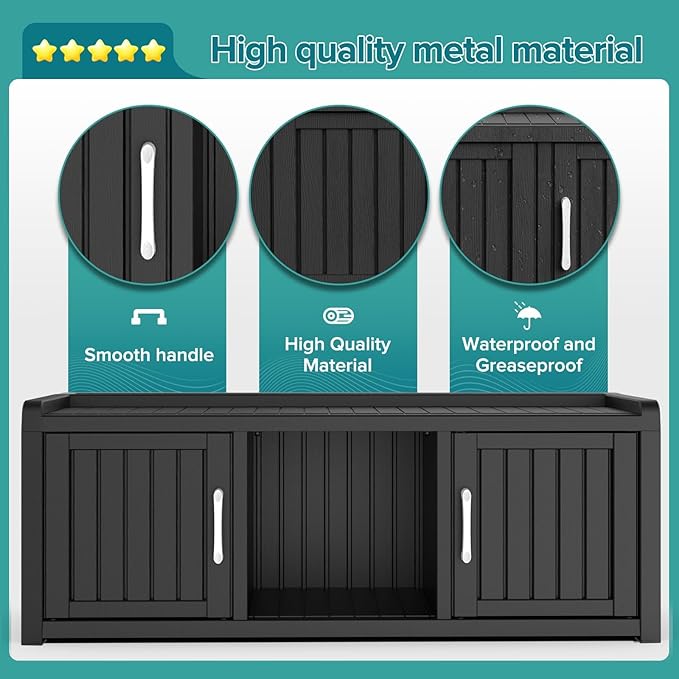 DRATO Entryway Shoe Cabinet with Bench, Waterproof Shoe Cabinet with 2 Doors and Adjustable Shelf, Resin Storage Bench for Bedroom Hallway Foyer (Black, 2 Doors)