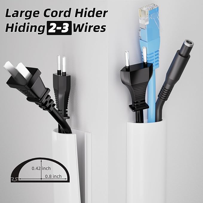 118" TV Cord Hider for Wall Mounted TV, Selfadhesive Wall Cable Hider for 2-3 Cords, Flexible Silicone White Cord Covers Wire Hiders for Cords on Wall,Babyproof Cable Concealer Racewasy Management