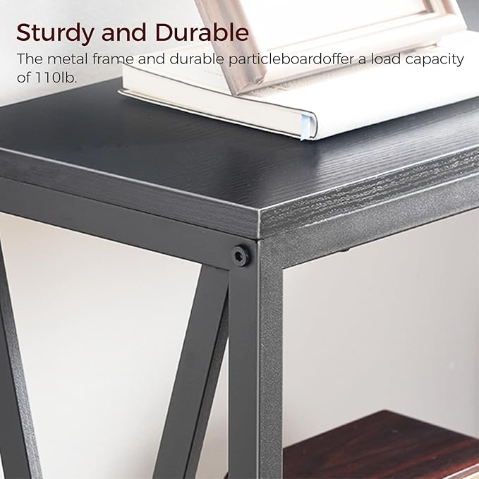 MAHANCRIS 31.5" Sofa Table, Industrial Console Table, 3-Tier Narrow Sofa Table with Storage Shelves, Foyer Table for Entryway, Hallway, Kitchen, Living Room and Bedroom, Easy Assembly, Black CTHB8001