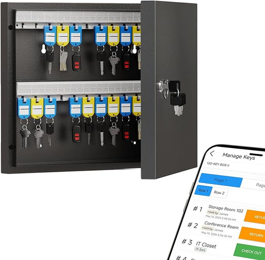 48 Key Lock Box, Key Cabinet with Key Management App (Track Key Borrow/Return), Security Key Holder Wall Mount Lockbox for School, Office, Hotel, Property Management
