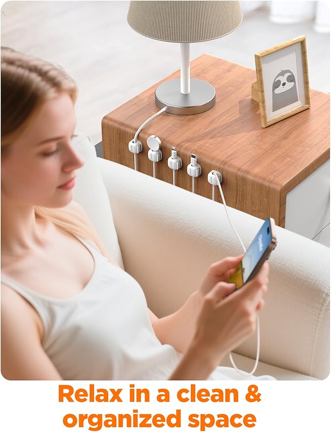 6Pack Cord Organizer, Chfeila Spring Cable Clips [1s Lock] Cable Management, Cute Cord Holder for Nightstand Home Office Desk Accessories Workspace, College Dorm Essentials Aesthetic Teen Room Decor