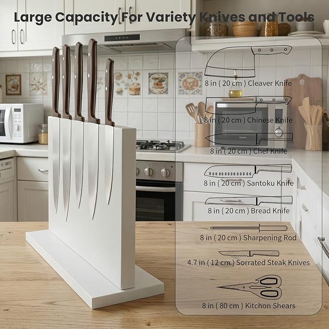 THMINS White Magnetic Knife Holder, Double-Sided Magnetic Knife Block Universal Multi-function Display Rack for Kitchen Counter