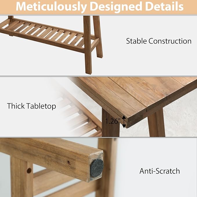 HOKYHOKY Reclaimed Solid Wood Console Table, 43.3" Farmhouse Entryway Table, Narrow Couch Tables Behind Sofa, 2 Tiers Accent Tables for Hallway, Entrance, Foyer, Living Room