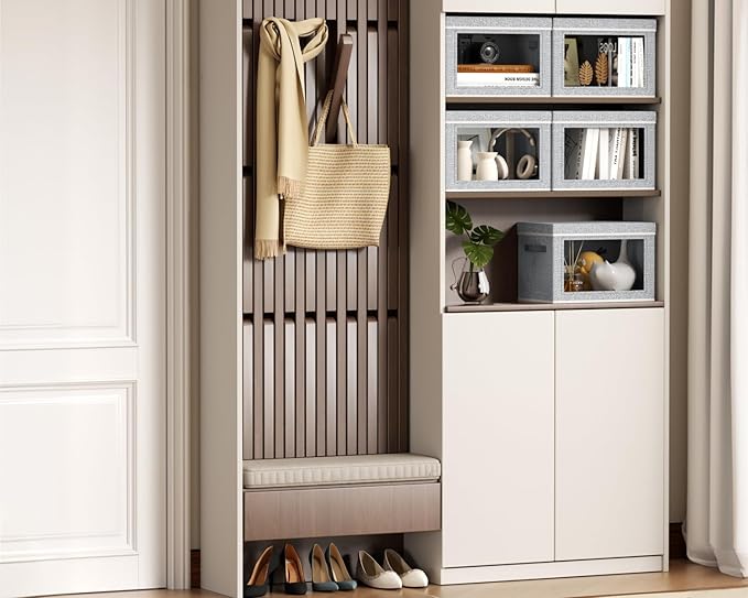 Homsorout Collapsible Storage Bins with Lids - Stackable Storage Containers with Window, 6 Pack Fabric Cube Bins for Closet, Home & Office Organization Baskets, Light Gray, 14.9" x 9.8" x 9.8"