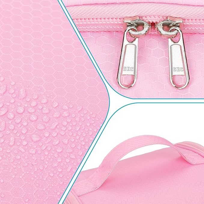 Mesh Shower Caddy Portable, Toiletry Bags for Travel, Hanging Shower Organizer Tote Bag for College Dorm Students Girls Boys, Dry and Wet Separation with Metal Hook - Pink