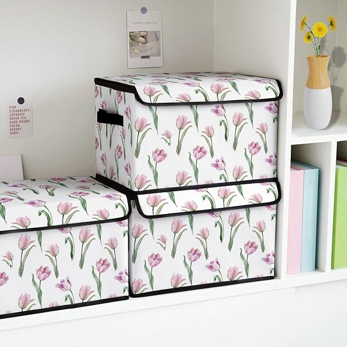 Stackable Storage Bins with Lids,Closet Organizers Fabric Box for Home and Office,Blanket Clothes Organizers,Under Bed Storage Containers 3 Pack