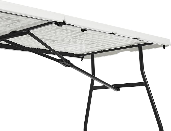 Amazon Basics Heavy Duty Portable Folding Table, 6 ft, Indoor & Outdoor, Fold-in-Half Design with Carrying Handle, White | Portable