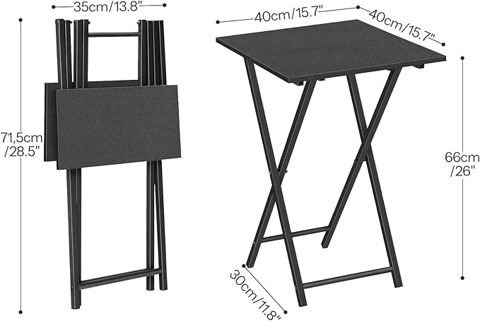 HOOBRO Folding TV Tray Table, Wooden TV Tray, Portable Sofa Side Table, Industrial Snack Table End Table for Small Spaces, Space-Saving, Easy to Install and Fold, Black BB27BZ01