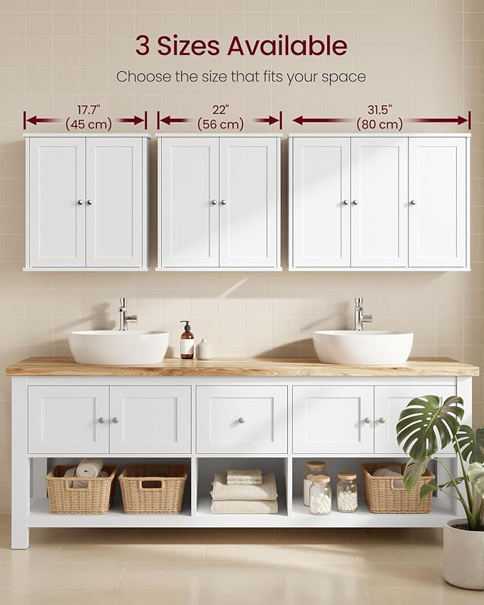 VASAGLE Siren Collection - Bathroom Wall Cabinet, Hanging Bathroom Storage Cabinet, for Medicines, Farmhouse, 2 Adjustable Shelves, 7.9 x 17.7 x 23.6 Inches, Cloud White UBBK320WB01S