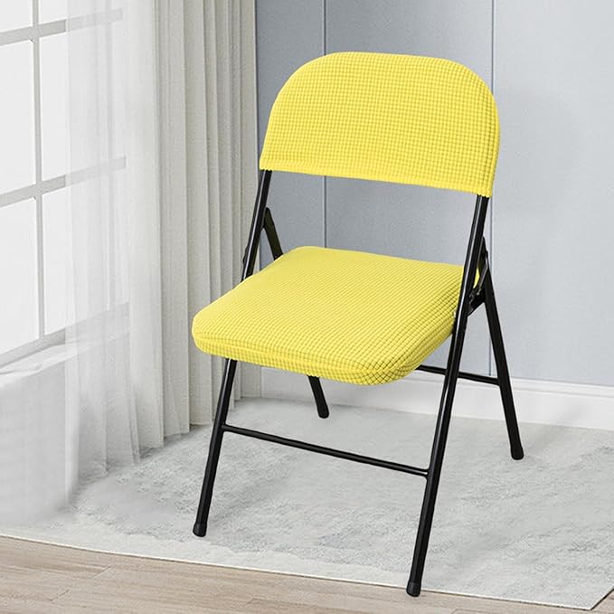 Dust-Proof Folding Chair Covers 2 Piece Set Backrest & Seat Cushion Cover for Office Meeting，Household，Computer，Party (Yellow, One Size)