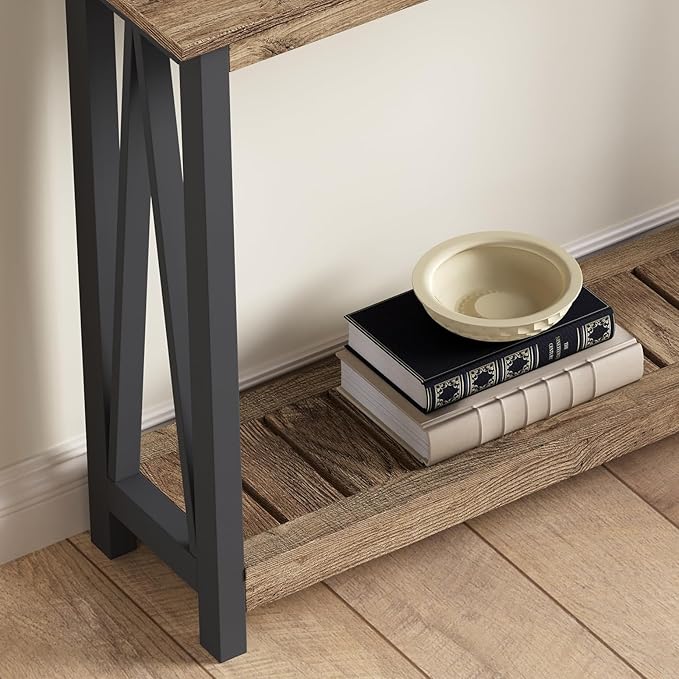 ChooChoo Farmhouse Console Table, Rustic Vintage Narrow Sofa Table for Entryway, Living Room, Hallway, 40 Rustic Oak & Black