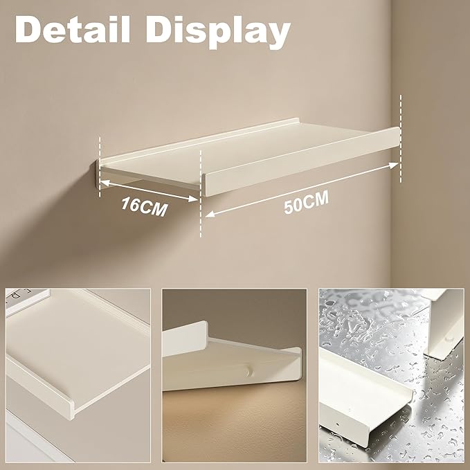 Widen Floating Shelves for Wall, Wall Mounted Shelves with Lip for Storage, Metal Display Shelves, Kitchen/Living Room/Bedroom/Bathroom Shelf, White 20 inch 2 Pack