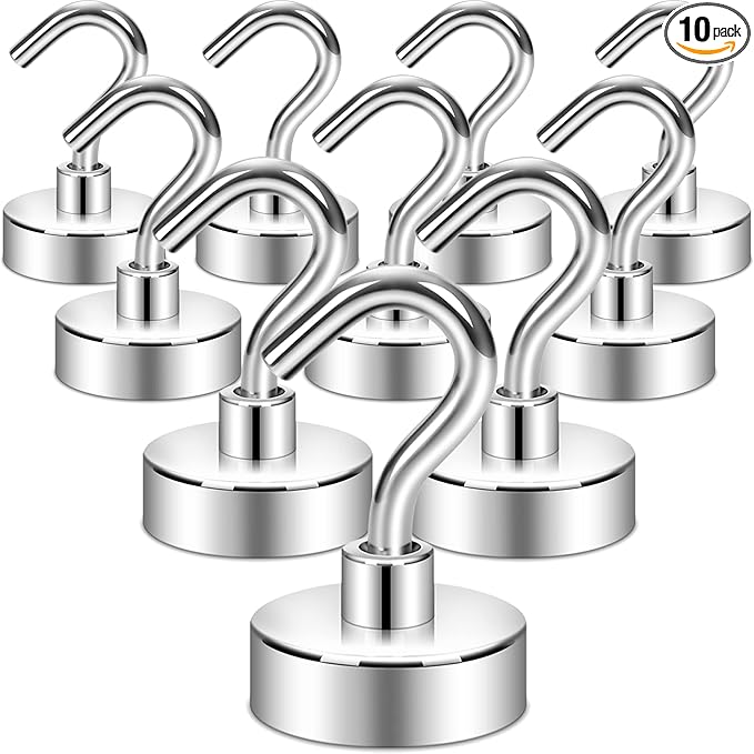 Neosmuk Magnetic Hooks, Heavy Duty 40lb+ Strong Magnet Hook for Cruise Cabins, Cruise Essentials 2026 for Hanging, Metal Wall Refrigerator Hangers (Silver, 10 Pack)