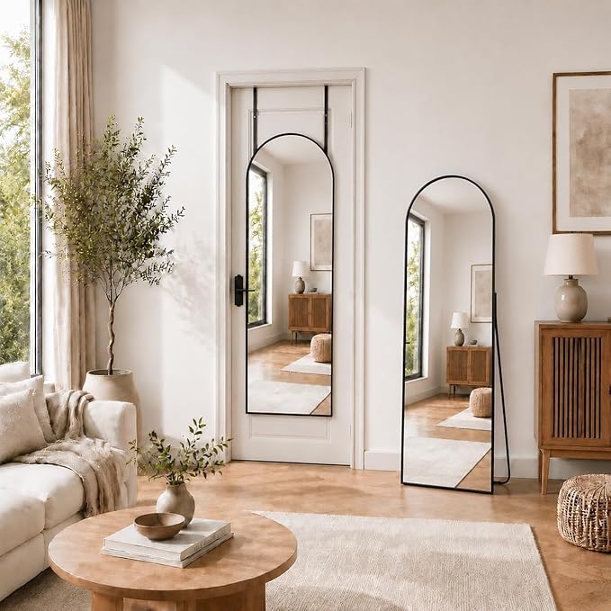 Antok Arched Full Length Mirror, 56"x14" Black Metal Frame Floor Mirror for Bedroom Living Room, Freestanding/Wall Mount/Leaning