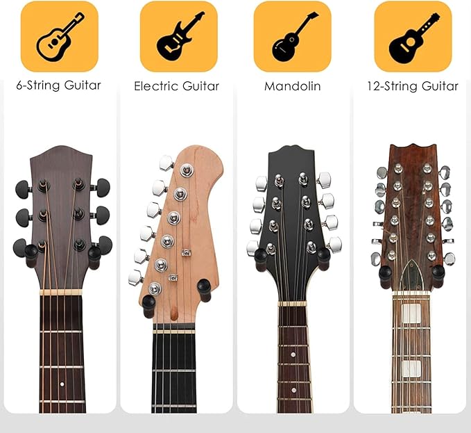SNIGJAT Guitar Hanger 4 Pack, Hardwood Guitar Wall Mount, Rotatable Guitar Wall Hanger with Screws, V-Shaped Wall Hook Holder Stand for Acoustic Electric Guitar, Bass, Banjo, Mandolin