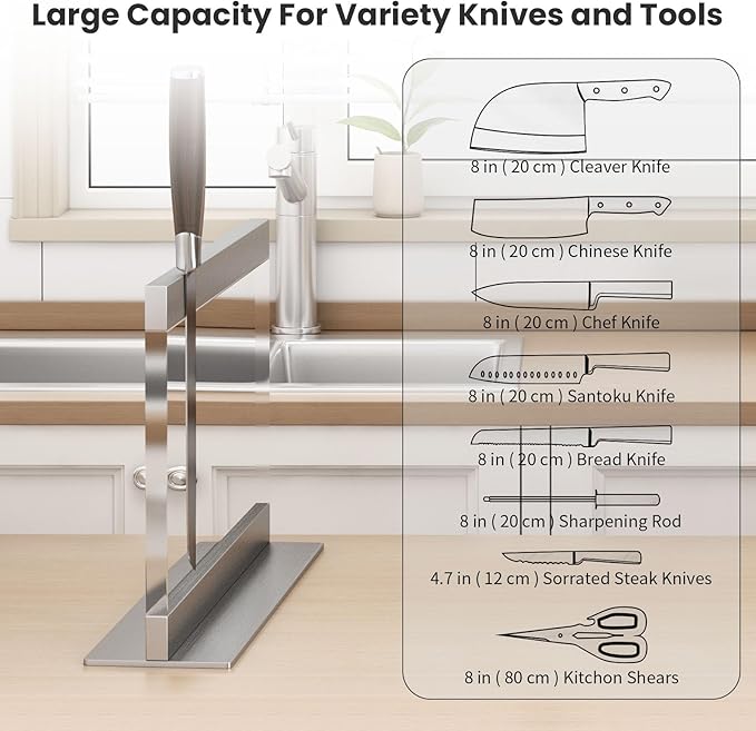 THMINS Acrylic Magnetic Knife Holder, Large Transparent Magnetic Knife Block Double-Sided Magnetic Kitchen Countertop Universal Knife Display Stand Multifunctional Storage