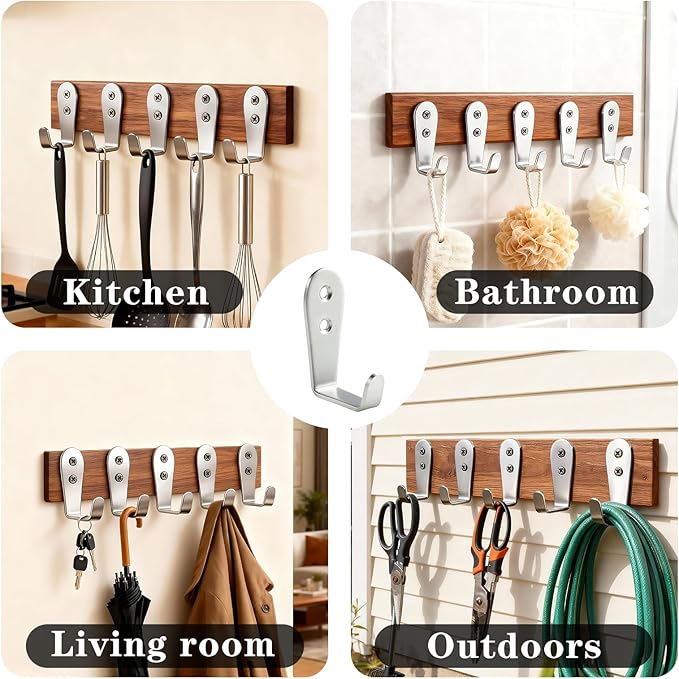 8 Pcs Stainless Steel Hooks for Hanging, Heavy Duty Hook, Wall Hooks Key Holder Wall Mount Hanger Coat Hook Garage Storage Screw Utility Hooks (Silver)