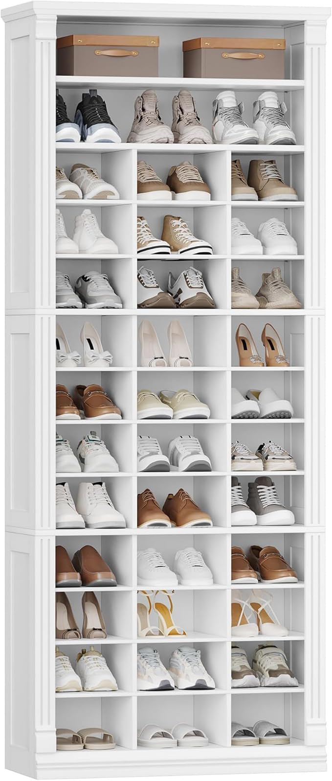 Hzuaneri 13 Tiers Shoe Storage Cabinet, Tall Shoe Cabinet with Cubby, Wooden Shoes Organizer for Closet, 39 Pairs, Shoes Cubby Organizer for Entryway, Hallway, Bedroom, White SR31003X