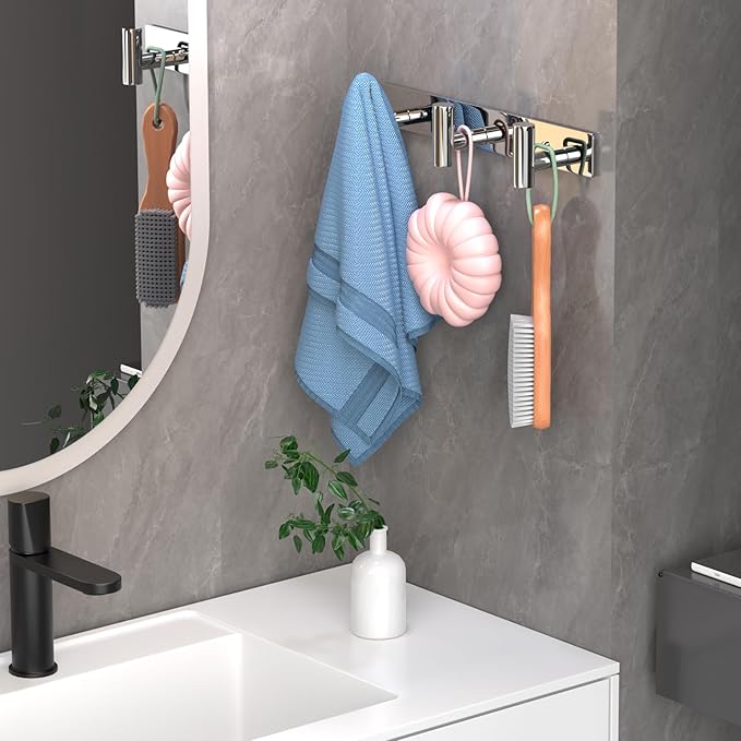 Wall Mounted Coat Rack-3 Hooks, Heavy Duty Stainless Steel Wall Hooks for Towel Coat Bag, Hat Rack Hanger Coat Hooks Towel Racks for Bathroom Entryway Kitchen Hotel (Glossy Chrome, 1 Pack)