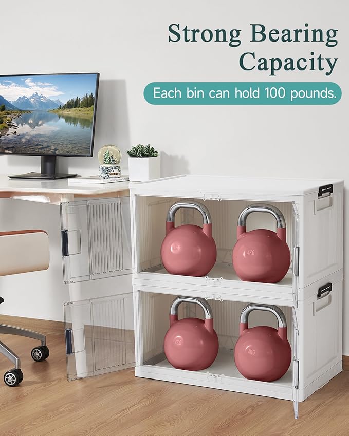 OlarHike 97QT Stackable & Lockable Storage Bins with Lids - Folding Storage Box with Doors and Wheels, Collapsible Plastic Drawers for Closets and Organization, Garage, Shelves, Gifts, 3 Pack Cubes
