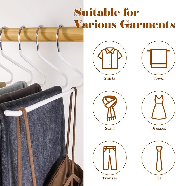 Open Ended Pants Hangers,30-Pack Clothes Hangers Space Saving, Non-Slip Pants Hangers,Black Metal Hangers Design for Jeans,Slacks,Scarf (White)