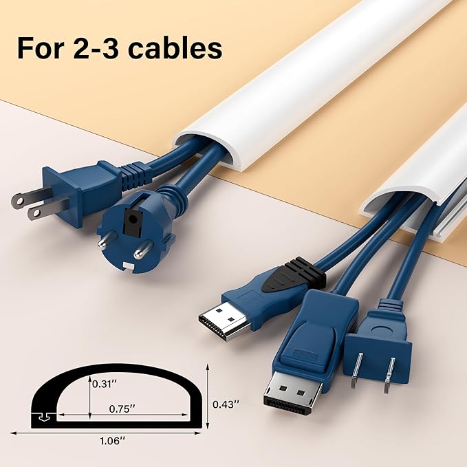 Cord Hider for Wall Mounted TV, 78" Cable Cover for 2-3 Cables with Side Open, Flexible Silicone Wire Raceway Management,Self-Adhesive Cord Organizer,Wire Concealer Channel, White