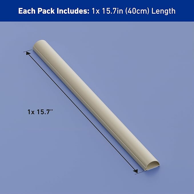 D-Line 15.7in TV Cord Hider, Patented Half Round Cable Cover, Hide Wall Mount TV Wires, Hinged One-Piece Cable Concealer, Adhesive, Decorative Raceway - 1.18in W x 0.59in H x 15.7in L - Beige