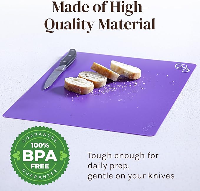 Extra Thick Flexible Plastic Cutting Board Mats, Set of 6 for Kitchen, BPA Free, Non-Slip Waffle Back, Dishwasher Safe Cutting Boards, Color Coded with Food Icons, 15x12 Inch - Cooler Kitchen