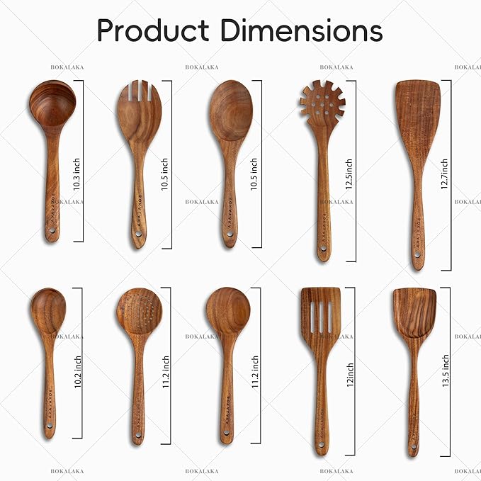 Wooden Spoons for Cooking,10 Pcs Natural Teak Wooden Kitchen Utensils Set Wooden Utensils for Cooking Wooden Cooking Utensils Wooden Spatulas for Cooking (10)