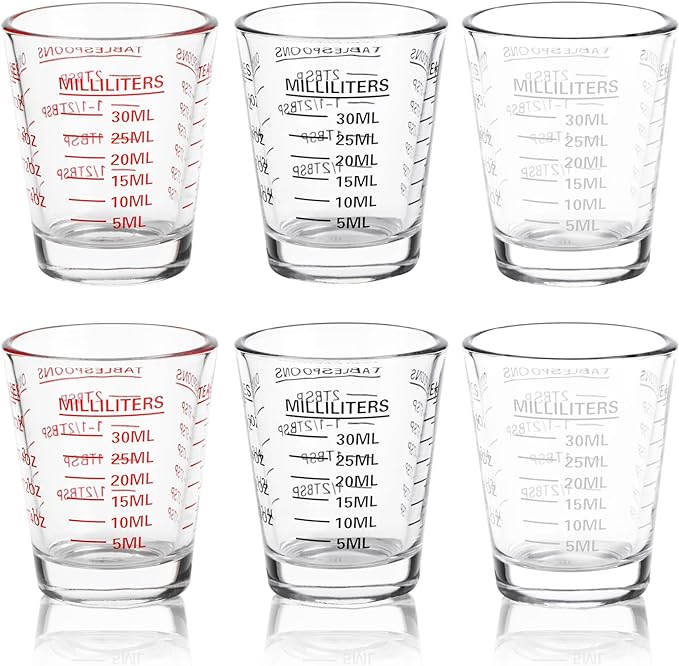 SAIAOKJ Shot Glasses Measuring Cup Set 6 Pack Espresso Shot Glasses Liquid Heavy Glass 26-Incremental Measurement 1 OZ, 2 TBS, 6 TSP, 30 ML Kitchen Tools