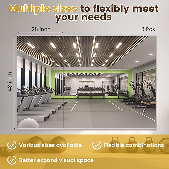 LOAAO Gym Mirror, 47.24"x27.56"-3 PCS Mirror for Gym, Flexible Combination, Tempered Glass, Gym Wall Mirror for Home Gym, Dance Studio, Yoga Room, Garage Gym, Workout Room