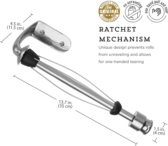 Kamenstein Perfect Tear Paper Towel Holder Wall Mount or Under Cabinet - Die Cast Aluminum, Patented Ratchet System, Fits Jumbo and Select-A-Size Rolls, Mounts in Kitchen, Bathroom, Garage