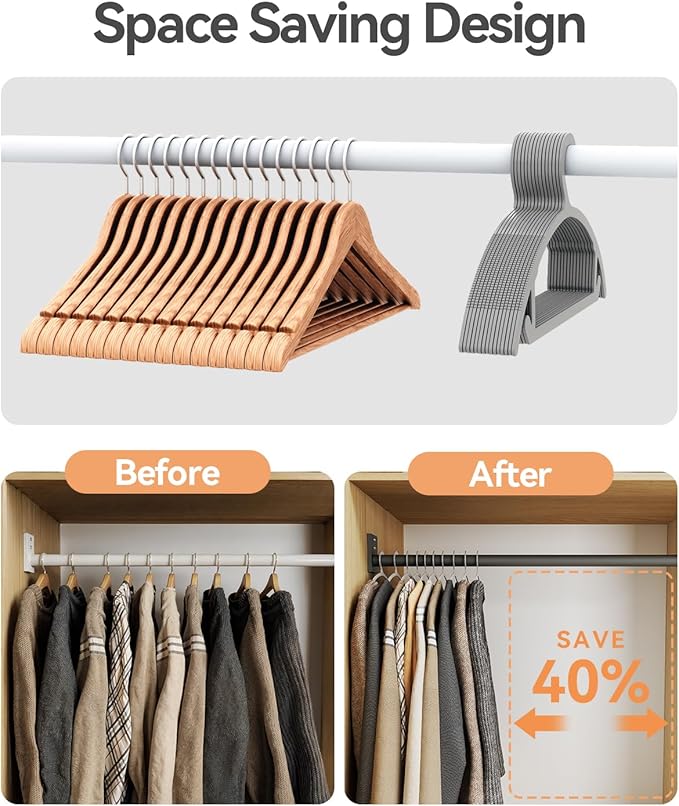 ABHENG 100 Pack Clothes Hangers, Non Slip Heavy Duty Plastic Hangers, Space Saving All-in-One Garment Hangers for Dresses Suits Jeans Knits, Hold Up to 11 LB Dry & Wet, 16.4" x 8.3",Gray,UAPY08100G