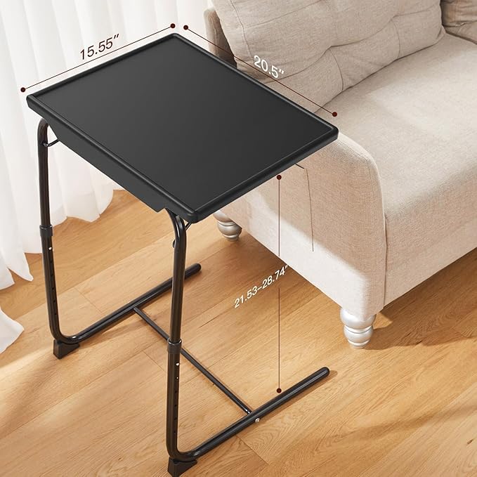 HUANUO Adjustable TV Tray Set of 2 - TV Dinner Tray on Bed & Sofa, Comfortable TV Tray Table with 6 Height & 3 Tilt Angle Adjustments (2 Pack)