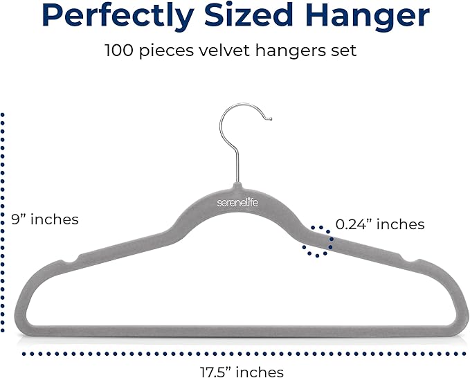 100 Pieces Velvet Hangers - Space Saving Heavy Duty Slim Suit Clothes Hanger Set with 360 Degree Swivel Metal Hook, Can Hold Up to 10 Lbs. for Coats, Jackets, Pants & Dress (Gray)