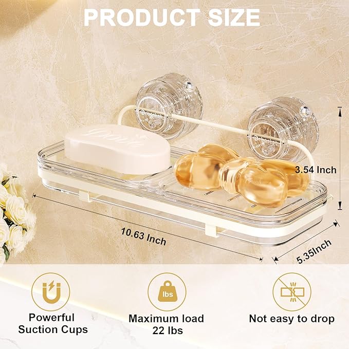 Suction Cup Soap Dish, Wall Mounted No Drilling Bathroom Soap Holder, Removable Soap Tray for Shower, Clear