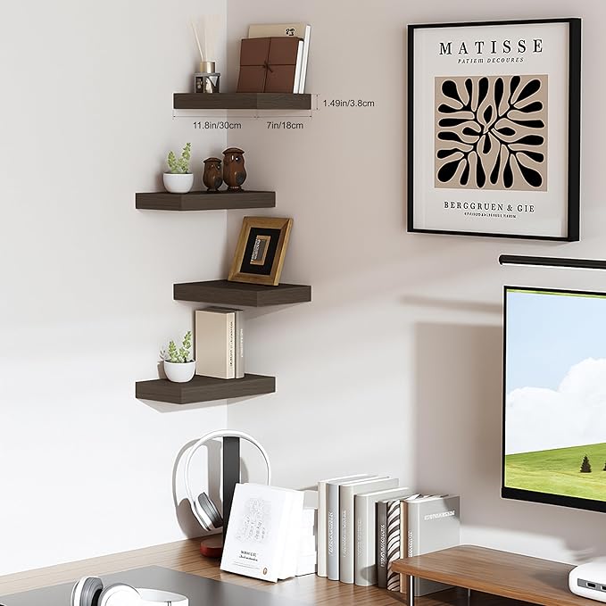 Floating Shelves for Wall, Bathroom Shelves Over Toilet, Wall Shelves & Book Shelf, Hanging Shelf, Modern Wooden Wall-Mounted Samll Floating Shelves, 12x7x1.5 in (Smoke-Gray, Set of 2)