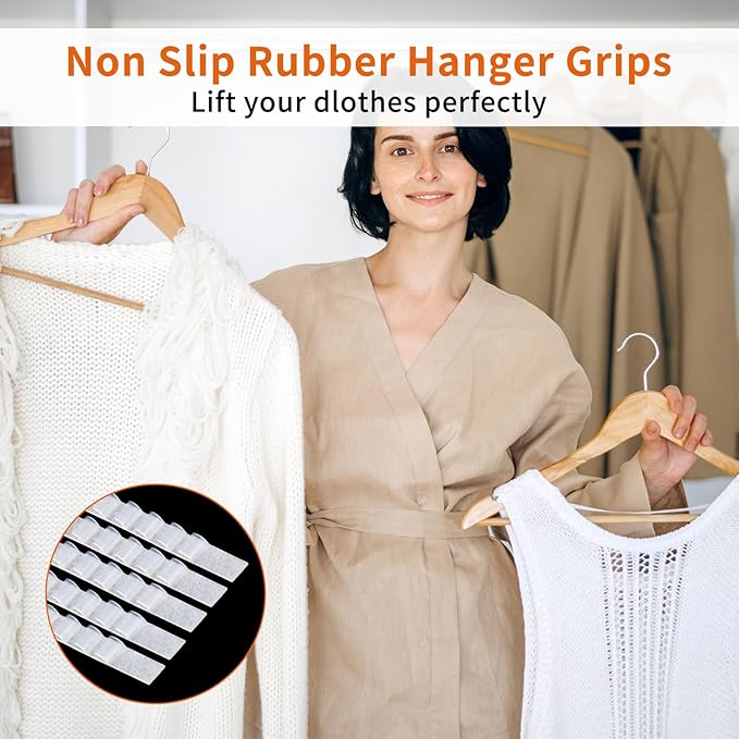 Non Slip Hangers Grips, 200 Pcs Rubber Clothes Hanger Grips Adhesive Clothing Hanger Grip Clear Rubber Hangers Non Slip Grip with Fins Strips Grippers for Home Stores, 2.8 x 0.2 Inch