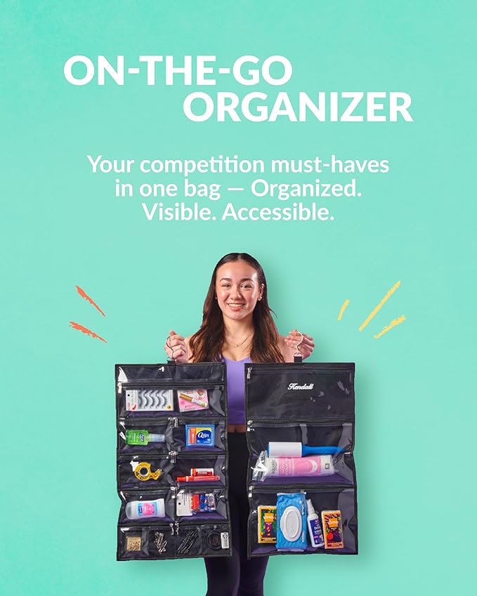 On-The-Go Organizer, 14 Clear Vinyl Pockets, Hanging Travel Case for Makeup and Accessories, 13.5 x 24 inches (Cotton Candy, Large)