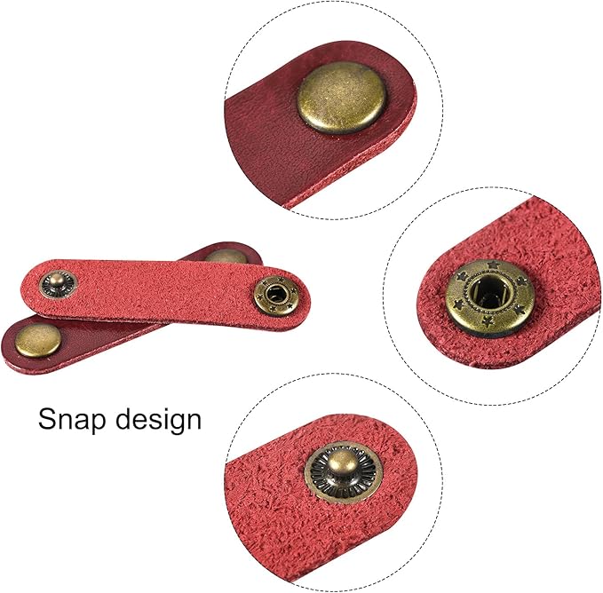 MECCANIXITY Pack of 10 Leather Cable Straps Cord Organizer 63x16mm Portable Cable Leather Clips Burgundy Earphone Cord Management for Cable, Wire