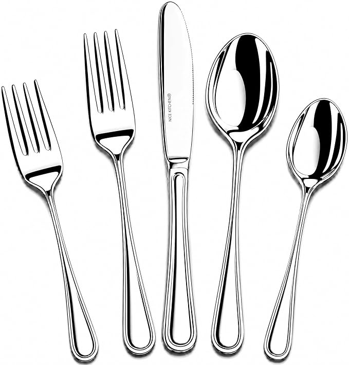 NICE KITCHEN Silverware Set for 6,30 Piece Heavy Duty Stainless Steel Flatware Set - Mirror Polished Cutlery Set,Dishwasher Safe Utensil Set with Knives Forks Spoons,Luster Series