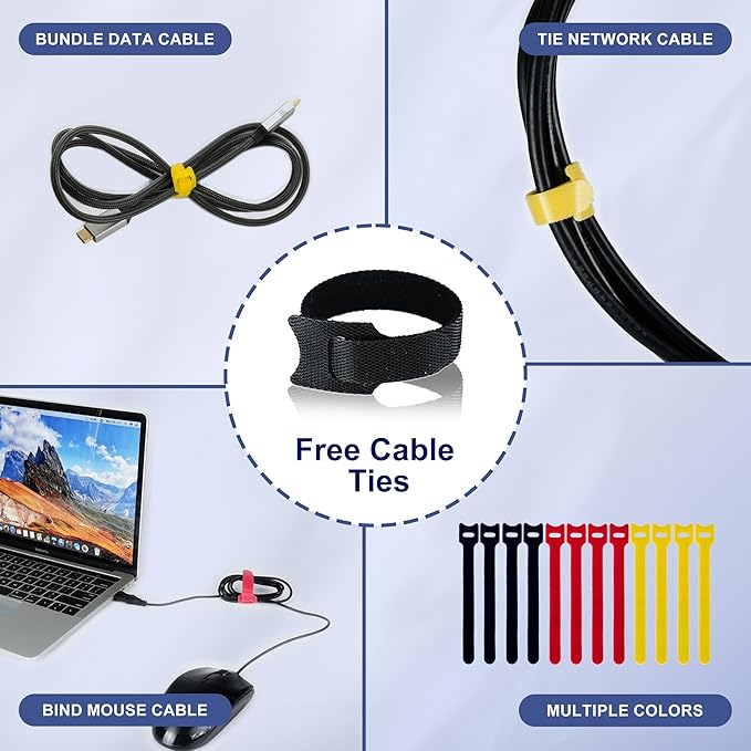 Cable Management Sleeve 3.3ft (40 inch) - 1.5 inch, Hook-and-Loop Cuttable Neoprene Cord Organizer, Split Wire Reversible Cord Protector for TV USB PC Ethernet Cable Hider Protect Pets Kids