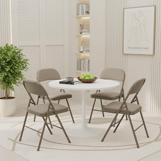 DUMOS 2 Pack Folding Chairs with Padded Cushion and Back - Fabric Stackable Portable Dining Chairs Set, for Home and Office, Conference, Wedding, Party, Patio, Garden, for Indoor Outdoor, Khaki