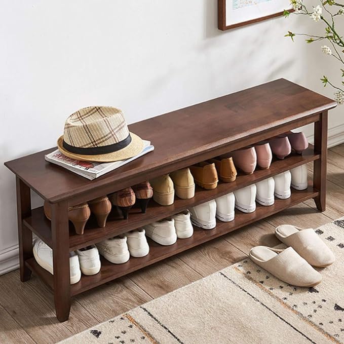 XKZG Shoe Storage Bench Wooden Shoe Rack Bench Rustic Solid Wood Entryway Bench (Brown,47.2")